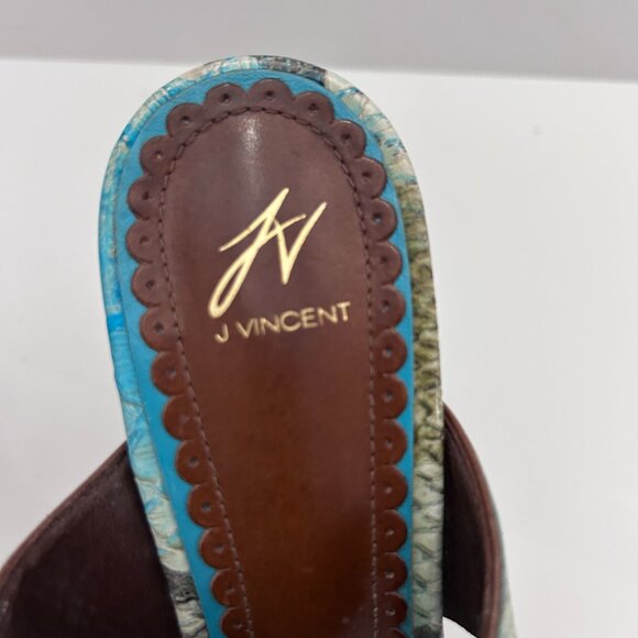 J Vincent Turquoise Blue Grommets Leather Strap Heeled Sandal Pump 6M Italy - Picture 5 of 7